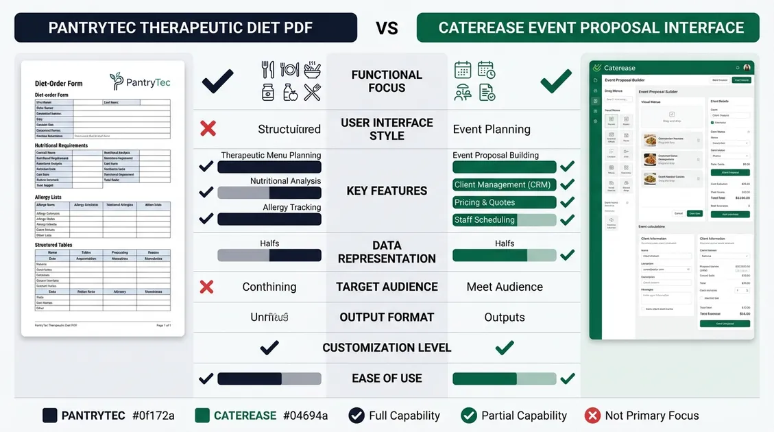 Dietitian-Approved Cycle Menus for Senior Care Facilities - Comparison of Caterease event features versus PantryTec therapeutic diet menu interface