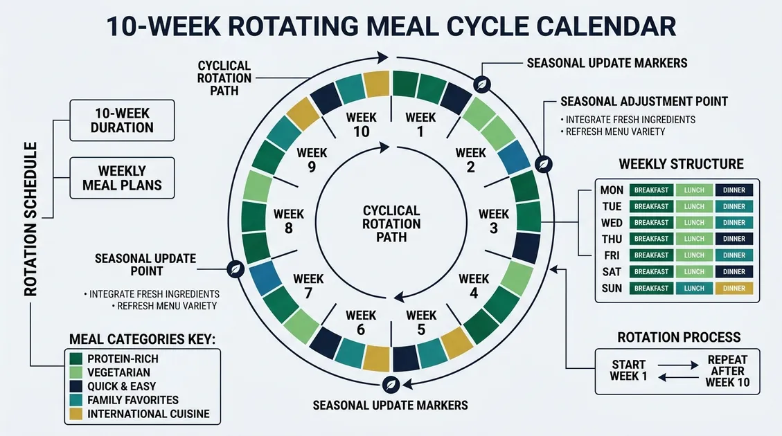 10-week rotating cycle menu calendar diagram showing seasonal meal variety