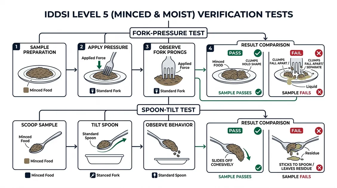 Close-up of IDDSI Level 5 meal plate with minced protein, mashed sweet potatoes, and soft cooked carrots