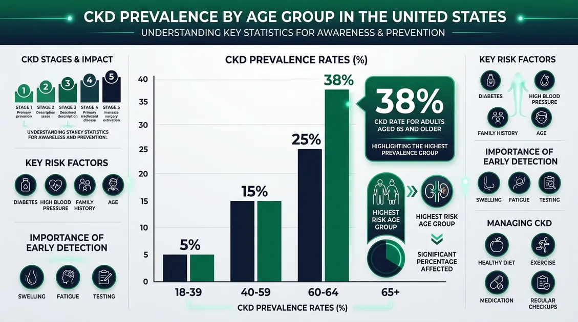 Dietitian-Approved Cycle Menus for Senior Care Facilities - CKD prevalence by age group infographic showing 38 percent rate for adults over 65