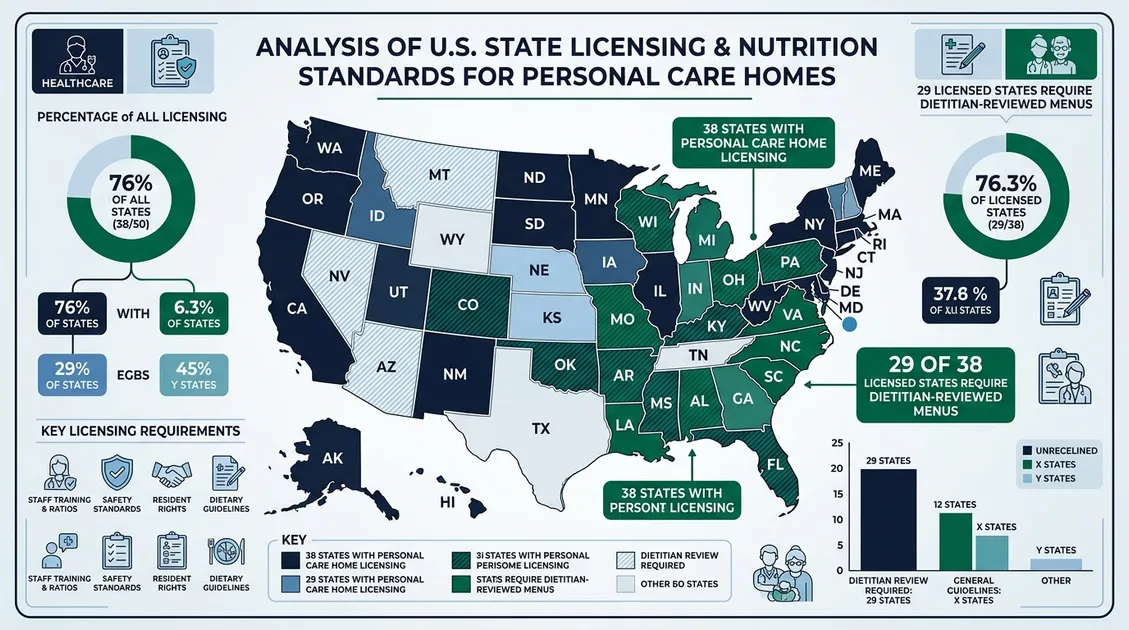 Dietitian-Approved Cycle Menus for Senior Care Facilities - Map showing 38 states that license personal care homes with 29 requiring dietitian-reviewed menus Dietitian-Approved Cycle Menus for Senior Care Facilities - Map showing 38 states that license personal care homes with 29 requiring dietitian-reviewed menus