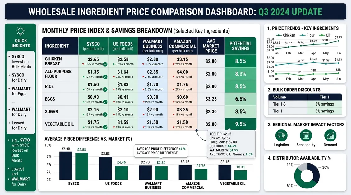 PantryTec wholesale price comparison dashboard showing vendor cost columns