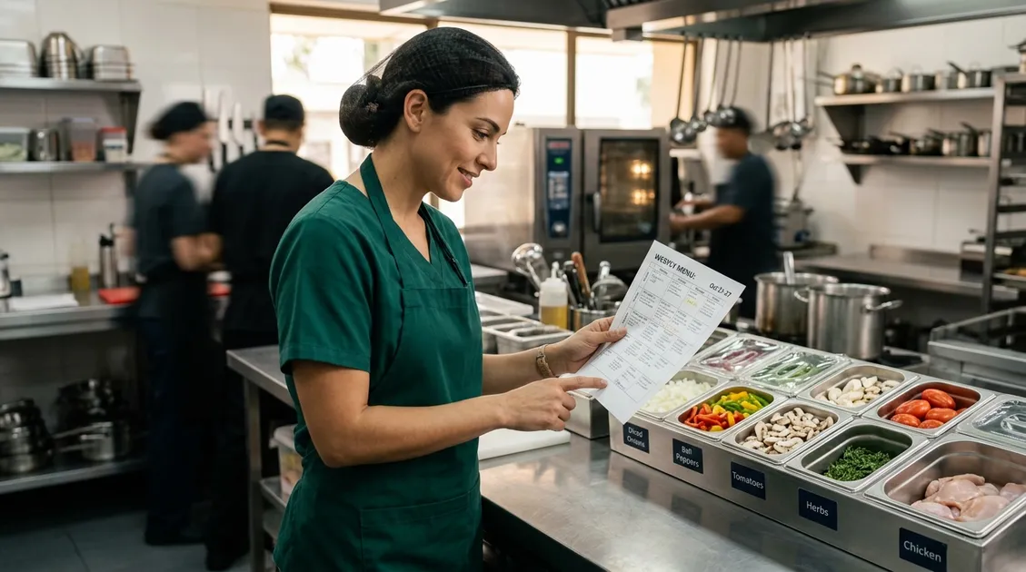 Elderly veteran resident smiling during mealtime in veterans home dining room