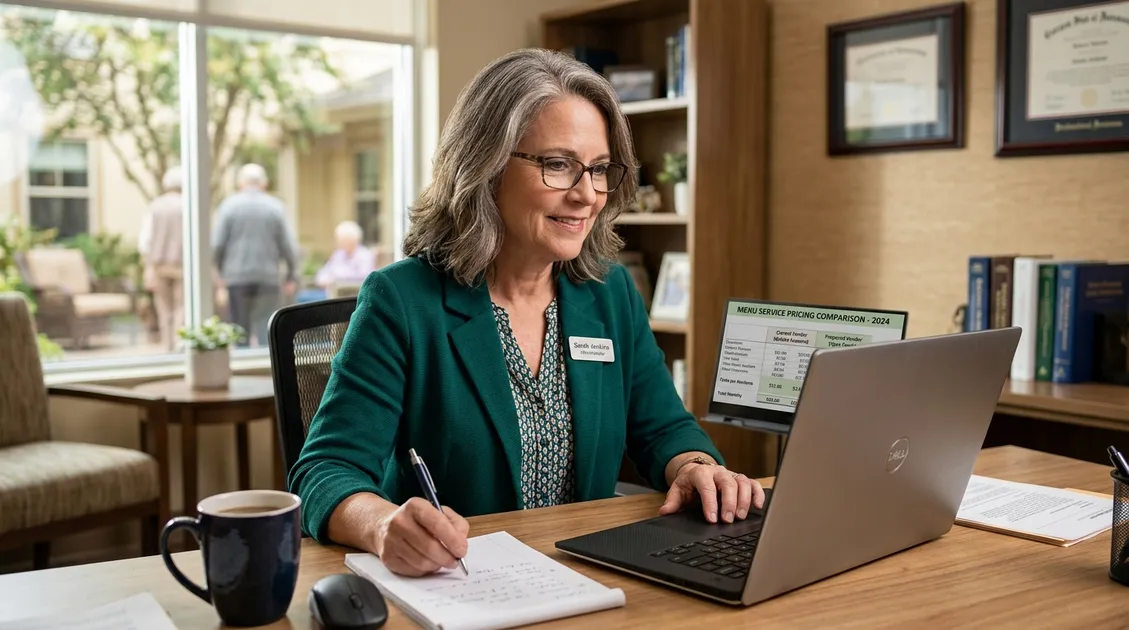 Dietitian-Approved Cycle Menus for Senior Care Facilities - Registered Dietitian reviewing printed cycle menu with compliance documentation