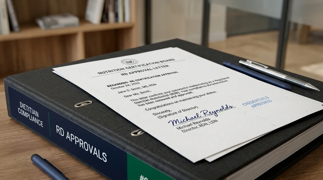 Dietitian-Approved Cycle Menus for Senior Care Facilities - RD Approval Letter document with dietitian signature for California RCFE compliance binder Dietitian-Approved Cycle Menus for Senior Care Facilities - RD Approval Letter document with dietitian signature for California RCFE compliance binder