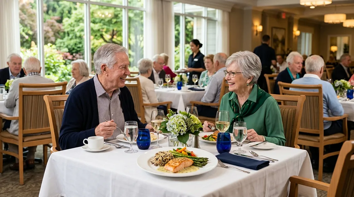 Dietitian-Approved Cycle Menus for Senior Care Facilities - Elegant restaurant-style dining room in an independent living community Dietitian-Approved Cycle Menus for Senior Care Facilities - Elegant restaurant-style dining room in an independent living community