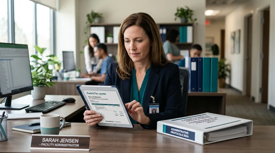 Dietitian-Approved Cycle Menus for Senior Care Facilities - Facility administrator reviewing PantryTec menu subscription quote on tablet