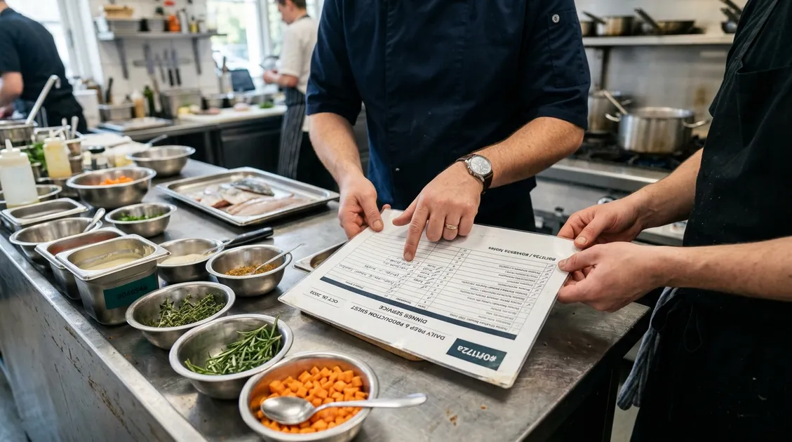 Dietitian-Approved Cycle Menus for Senior Care Facilities - Weekly printed PDF cycle menu laid out on a group home dining table with color-coded meal periods