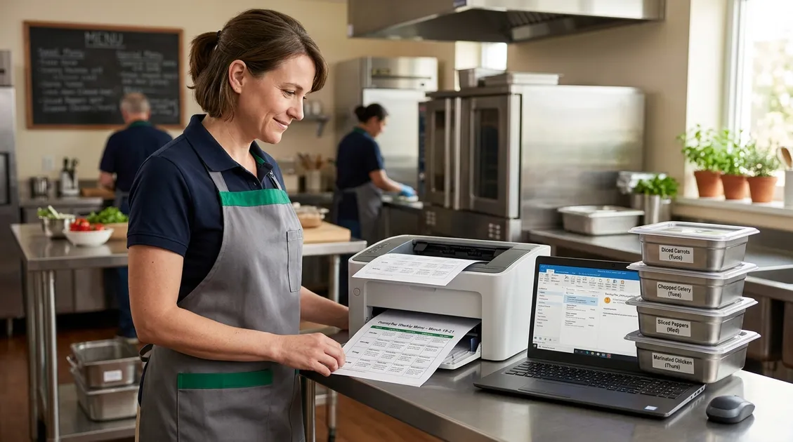 Compliance binder open to RD Approval Letter with printed cycle menus and nutrient analysis tabs Compliance binder open to RD Approval Letter with printed cycle menus and nutrient analysis tabs