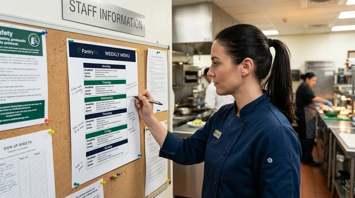 PantryTec team workspace with menu planning materials