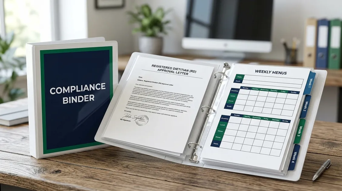 Personal care home kitchen manager reviewing a weekly PantryTec menu PDF on a tablet Personal care home kitchen manager reviewing a weekly PantryTec menu PDF on a tablet