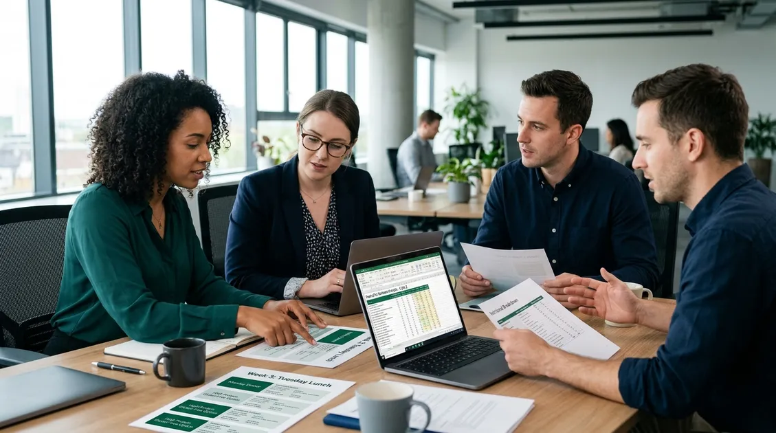 Dietitian-Approved Cycle Menus for Senior Care Facilities - PantryTec team members reviewing printed cycle menus for senior care facilities