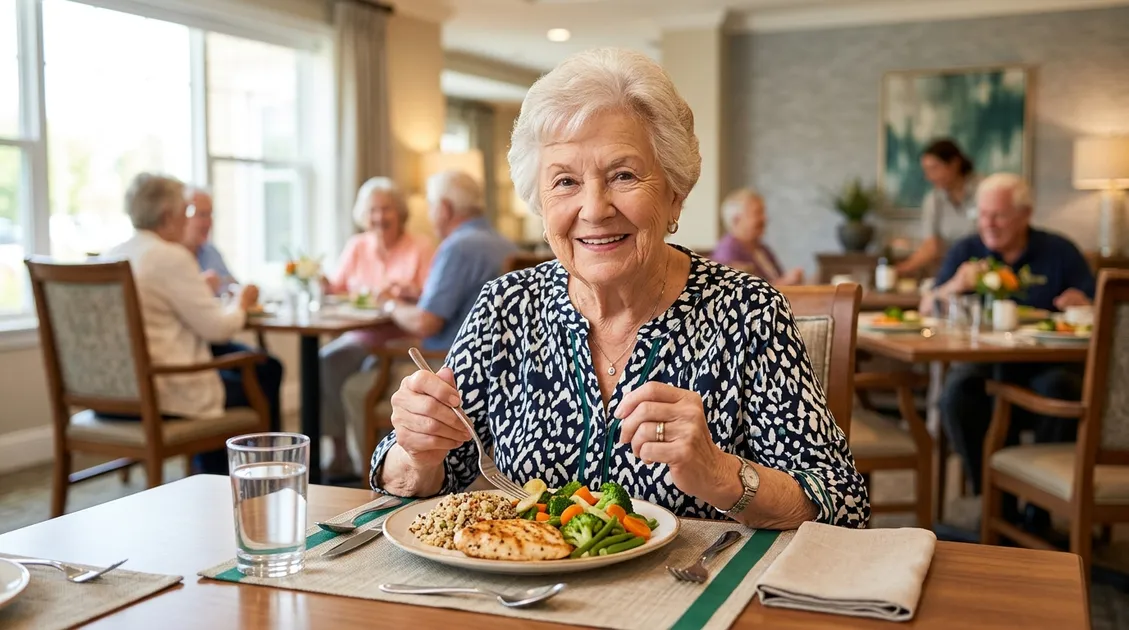 Plated lunch tray matching sample diabetic menu in senior care dining room