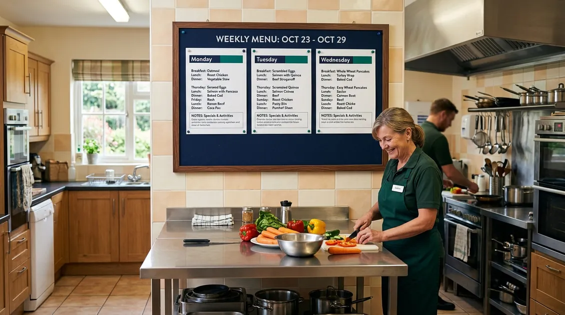 Diagram showing hybrid model: PantryTec handles menus while consulting RD handles clinical assessments