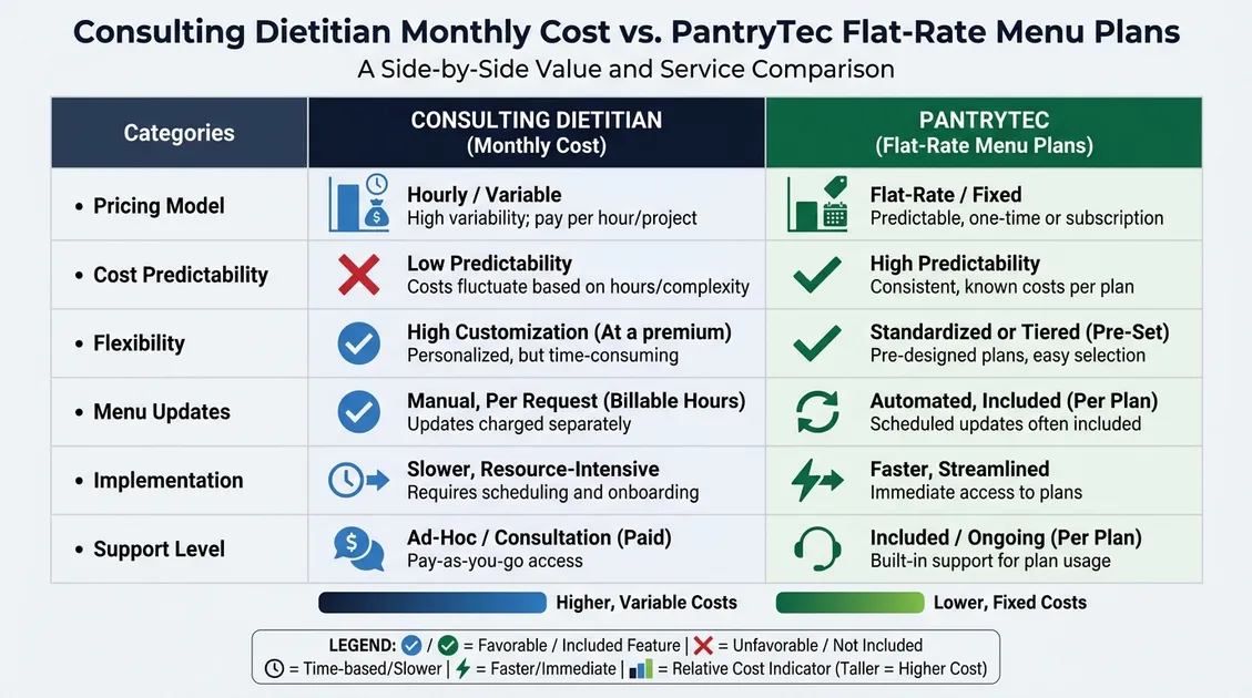 Comparison of consulting dietitian cost versus flat-rate dietitian-approved menu service for a small ALF