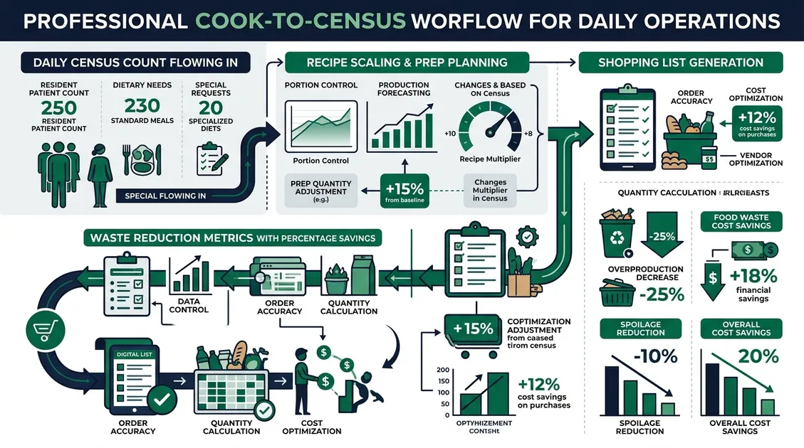 Infographic of cook-to-census workflow from headcount to scaled portions Infographic of cook-to-census workflow from headcount to scaled portions