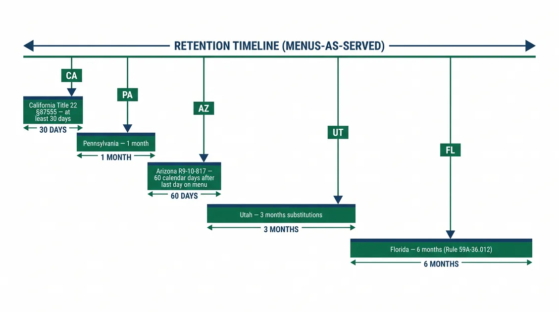 Diagram of menus-as-served retention timelines for California, Pennsylvania, Arizona, Utah and Florida Diagram of menus-as-served retention timelines for California, Pennsylvania, Arizona, Utah and Florida