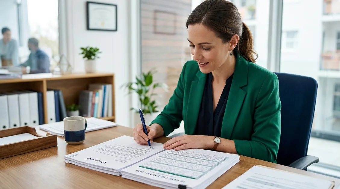 Registered dietitian signing an RD approval letter attached to a printed 10-week cycle menu