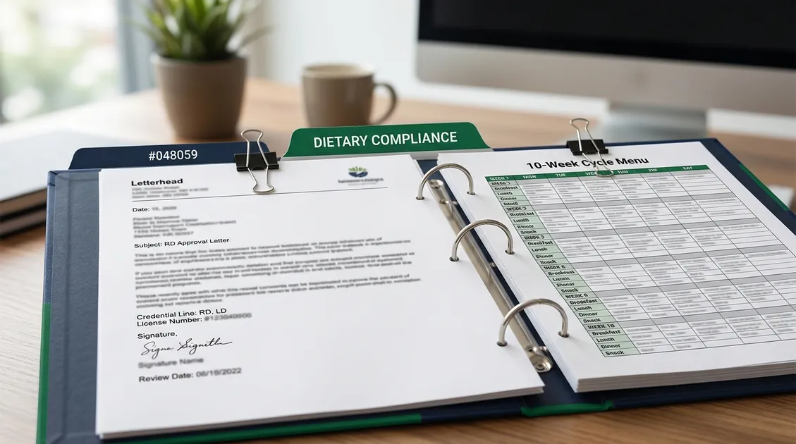 RD approval letter with signature, license number and review date inside an assisted living compliance binder RD approval letter with signature, license number and review date inside an assisted living compliance binder