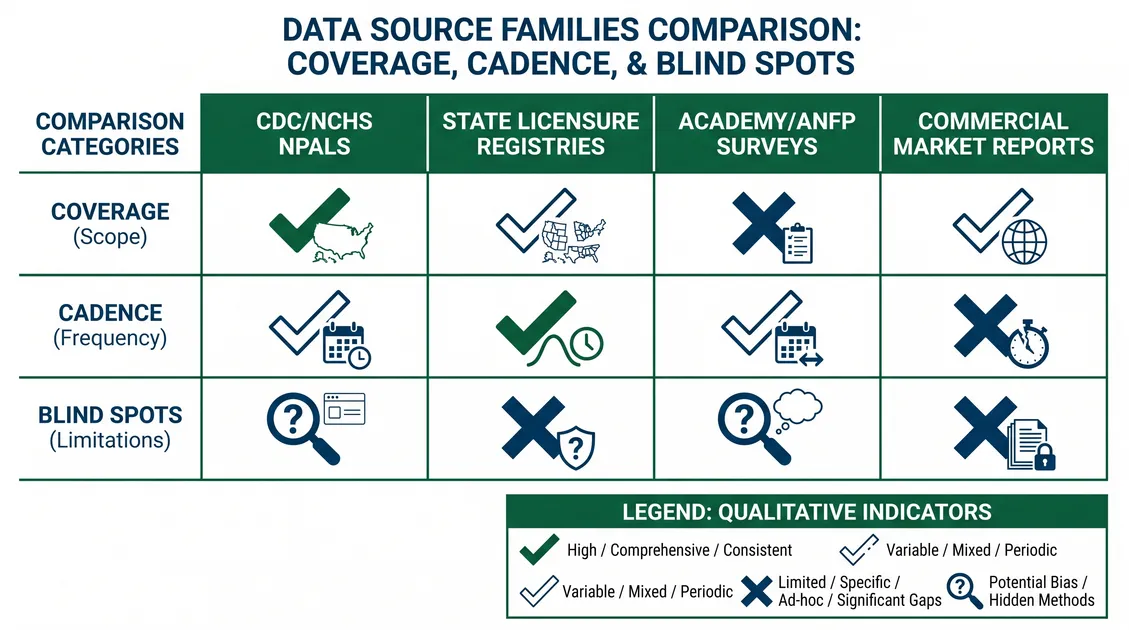 Comparison chart of NCHS surveys, state licensure registries, association surveys and commercial reports that track seni Comparison chart of NCHS surveys, state licensure registries, association surveys and commercial reports that track seni