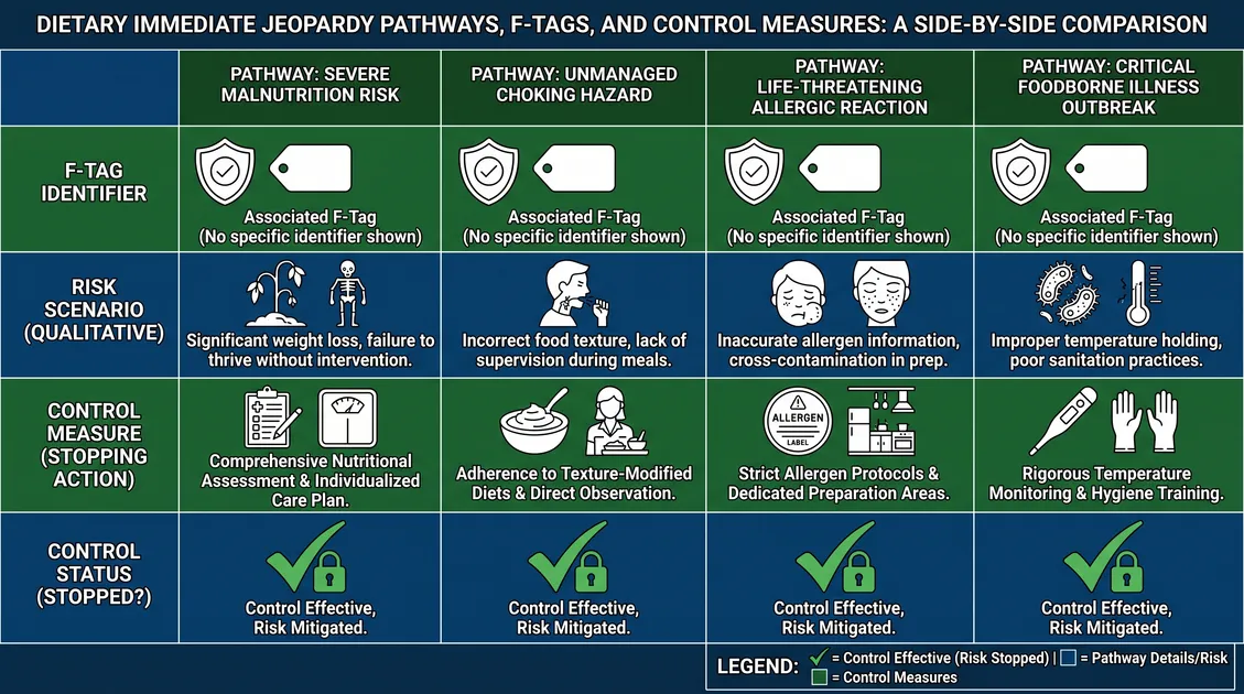 Comparison chart of four immediate jeopardy dietary trigger pathways matched to F805, F806, F808 and F812