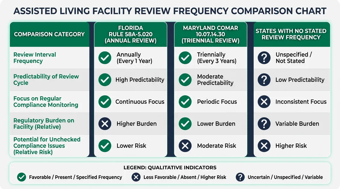 Comparison chart of dietitian menu review frequency: Florida annual review, Maryland triennial review and states with no Comparison chart of dietitian menu review frequency: Florida annual review, Maryland triennial review and states with no