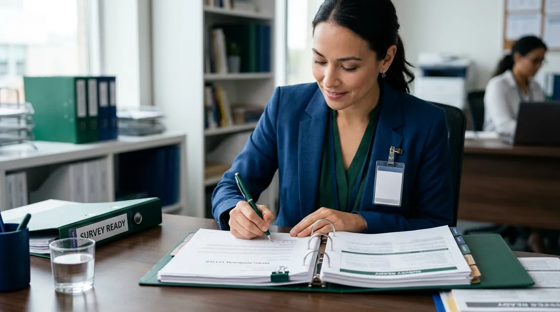 Registered dietitian signing a cycle menu approval letter for an assisted living compliance binder Registered dietitian signing a cycle menu approval letter for an assisted living compliance binder
