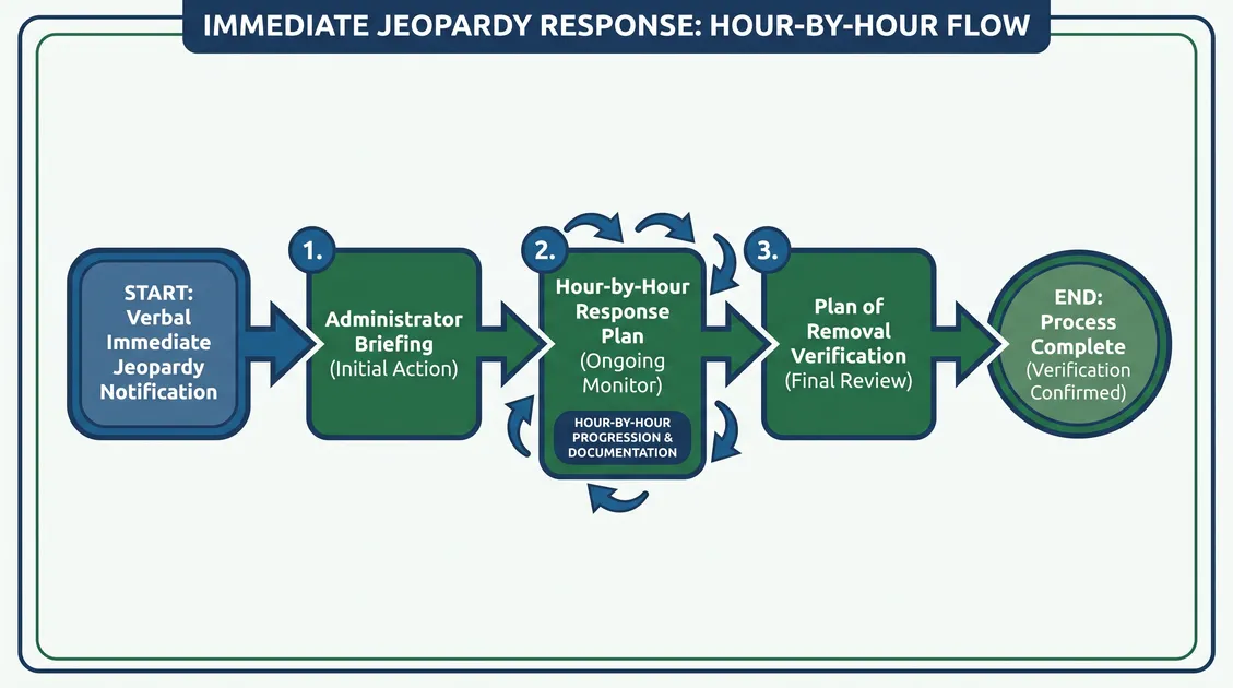 Process flow of the first 24 hours after an immediate jeopardy dietary notification through removal plan verification